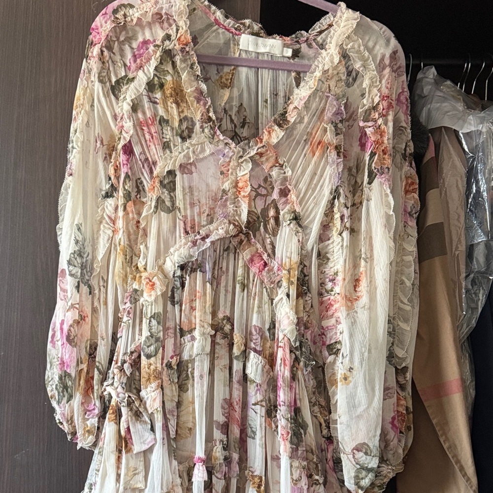 Zimmermann Floral Blouse in Pink and Cream